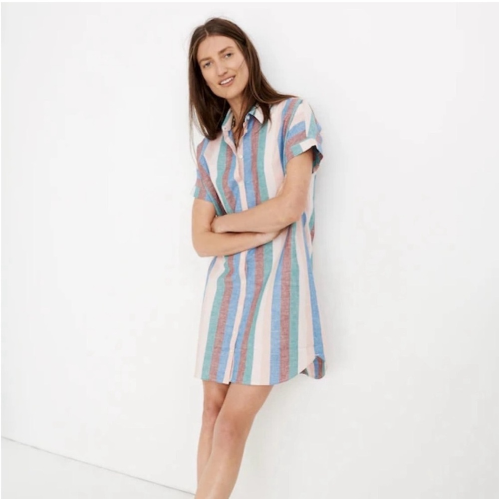 Madewell Linen Central Shirtdress in Flagstaff Stripe Size Large